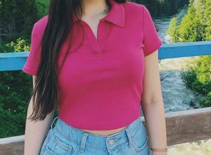 Hot pink polo crop top 💗