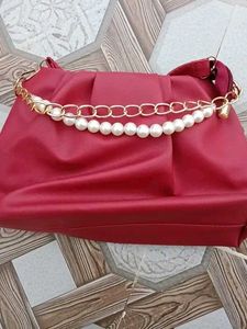Pink Handbag with Pearl Chain