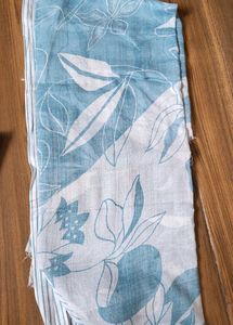 New Blue Unstitched Cotton V Neck  Dress Material