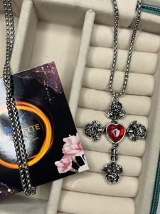 Red Heart Rose Cross Anti- Tarnished Necklace