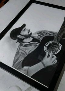 Guitar Player Framed Drawing