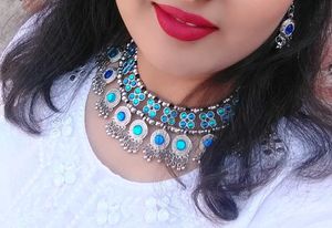Blue 💙 Silver Oxidised Necklace With Earrings