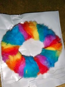Rainbow Furry Scrunchie