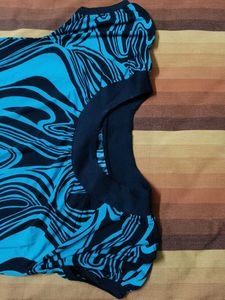 Women Blue Printed Long Casual Top