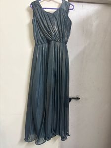 Elegant Silver Maxi Dress- Handmade
