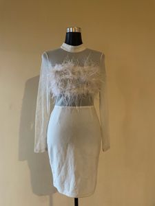 White Feather Sheer Mini Dress