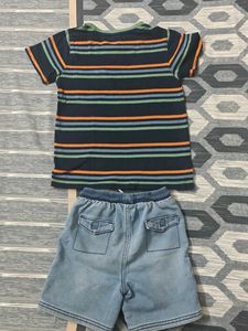 Boy's Striped Tee &amp; Denim Shorts Set