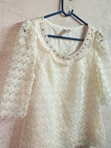 Stylish Ladies Lace Top Layered Cream