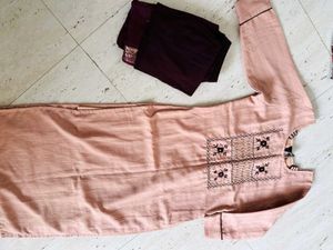 Peach Embroidered Kurti Set