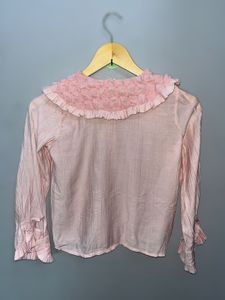 Pink Ruffle Collar Long Sleeve Shirt