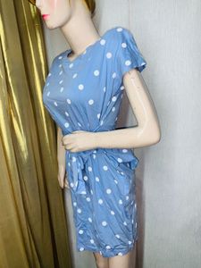 Blue Polka Dot Peplum Dress