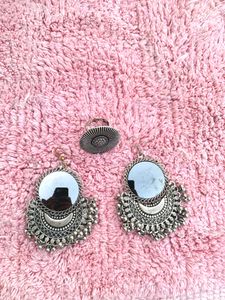 Silver Oxidised Earrings And Rings