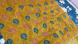 party wear gold crush saree