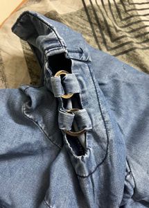 Denim tunic top with ruffle sleeves