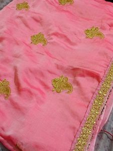 Pink Saree with Golden Embroidery