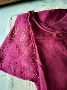 Maroon Beaded Kurta Set