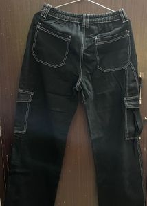 Black Cargo Jeans with White Stitching