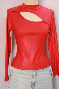 Red Cutout Mock Neck Top