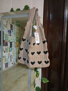 Knitted Heart Tote Bag