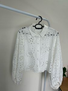 White Eyelet Cropped Blouse
