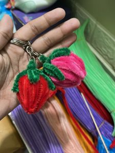 Pipe Cleaner Strawberry Keychain