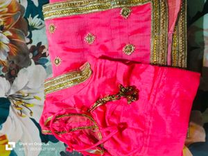 Pink saree with golden work