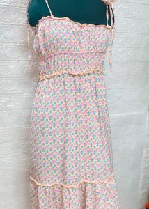 Floral Sundress M To L Size + Freebie Earings Set