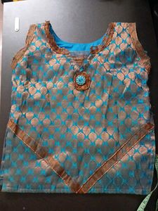 Girl's Blue & Gold Brocade Top