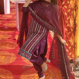 Maroon Mirror-Work Salwar Suit
