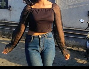 Sheer Sleeve Crop Top