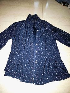 Blue Dottod Women Fancy Coller Shirt