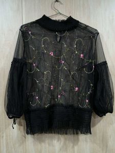 Floral Embroidered Mesh Top