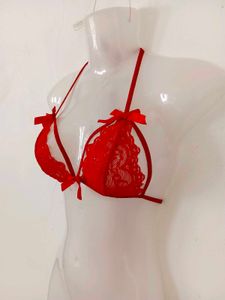 Red Lace Bralette with Bows