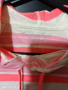 AE Striped Hoodie - Pink &amp; Coral Lightweight Top