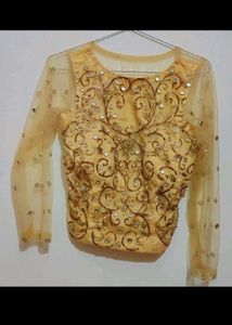 Golden Blouse &amp; Brown Skirt Set For 30 Bust