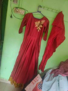 Red Embroidered Anarkali Dress