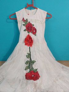 Girls White Rose Applique Dress