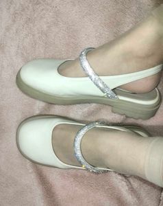 Women&#39;s White Sparkly Mary Janes