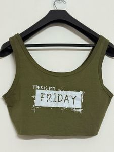 Olive Green Friday Crop Top