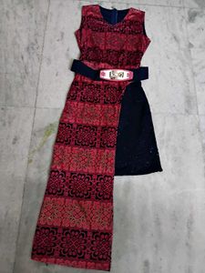 New Stylish Pink &amp; Navy Dress(FREE FLOWER CLIP)