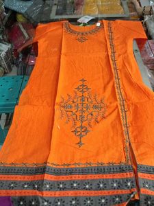 Orange Embroidered Kurti 5pc Combo
