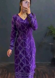 Purple Cotton Bandhani Printed Kurti For Women