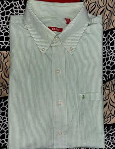 IZOD GREEN VERTICAL STRIPES OLD MONEY SHIRT L (44)