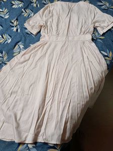 BEIGE BUTTON DRESS