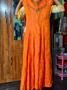 Orange Embroidered Anarkali