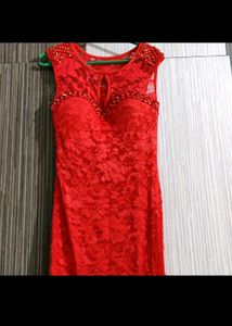 Red Lace Dress with Beaded Detail