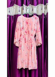 Women Floral Print Pink Midi Dress👗