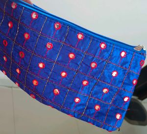 Royal Blue Mirror Embroidery Clutch Women
