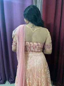 Peach Floral Embroidered Lehenga