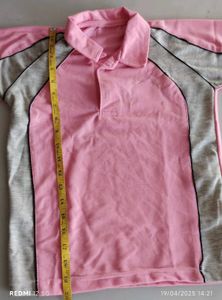 Pink and Gray Raglan Polo T Shirt